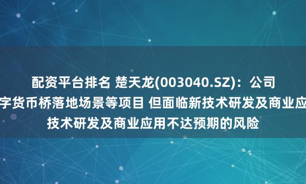 配资平台排名 楚天龙(003040.SZ)：公司积极探索并推动数字货币桥落地场景等项目 但面临新技术研发及商业应用不达预期的风险